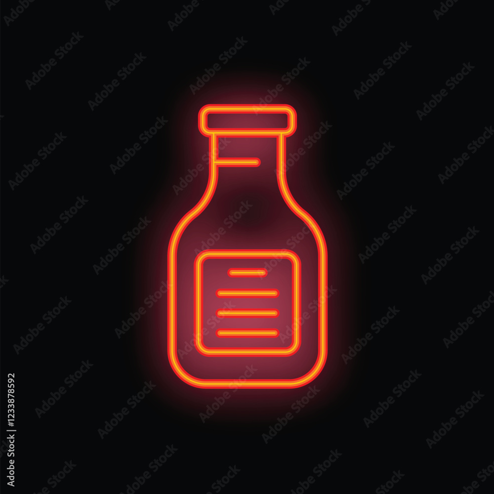 Neon sign in the shape of a bottle is glowing on a black background Neon sign in the shape of a bottle is glowing on a black background