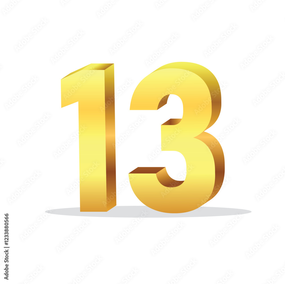 3d gold number 13 isolated vector design on white background 3d gold number 13 isolated vector design on white background