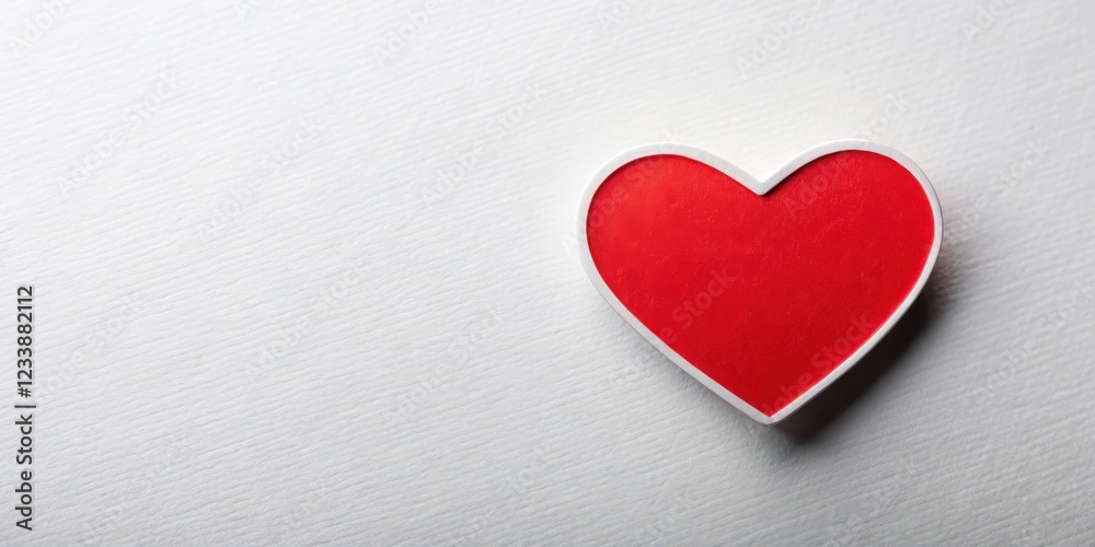 A small, bold, and vibrant red heart-shaped sticker lies on a clean, white surface A small, bold, and vibrant red heart-shaped sticker lies on a clean, white surface
