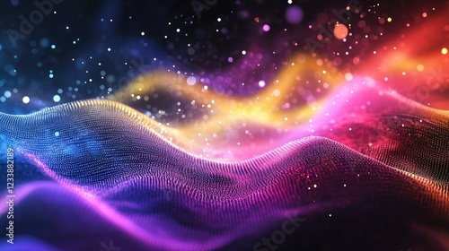 Multicolored Cosmic Waves Creating Emotionally Charged Flowing Patterns with Soft Copyspace for Creative Designs