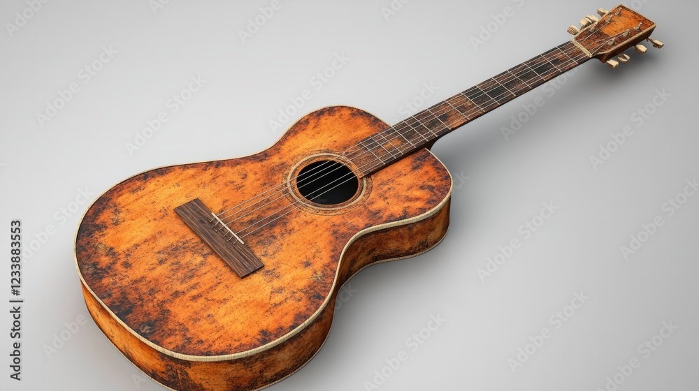 Fototapeta premium Classic 3D guitar with wooden textures, isolated on a gray background