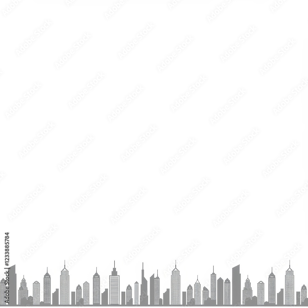 Fototapeta premium Minimalist City Skyline Illustration in Monochrome for Urban Design and Architecture Templates