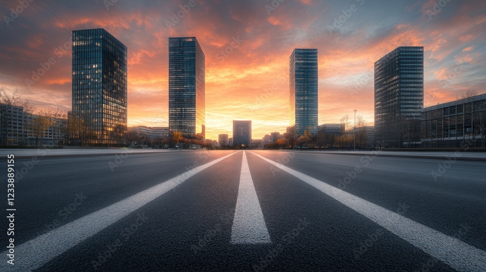 Fototapeta premium Urban Skyline at Sunset: A Breathtaking View of Modern Architecture and Cityscape