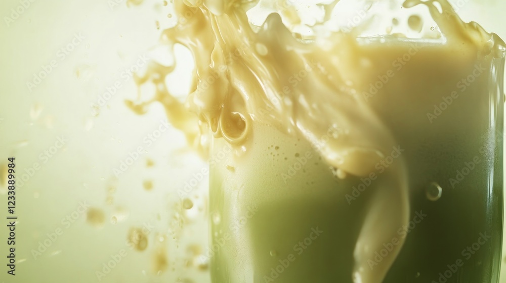 Fototapeta premium Creamy beverage splash, studio shot, light background, refreshment
