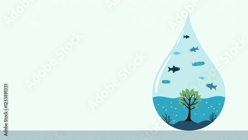 Environmental Concept Art Depicting a Tree Inside a Water Droplet