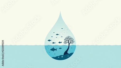 Environmental Concept Art Depicting a Tree Inside a Water Droplet