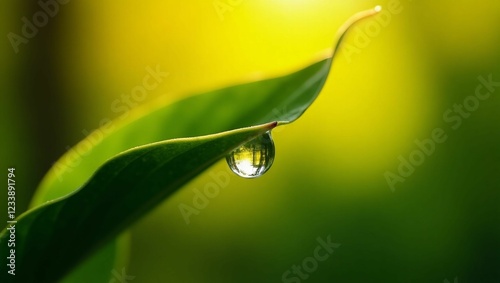 Close-Up of Morning Dew on a Leaf with Sunlight
