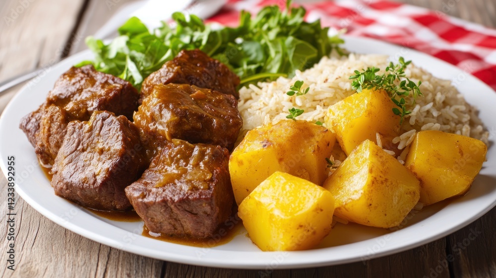 Delicious Beef Stew with Roasted Potatoes and Rice Delicious Beef Stew with Roasted Potatoes and Rice