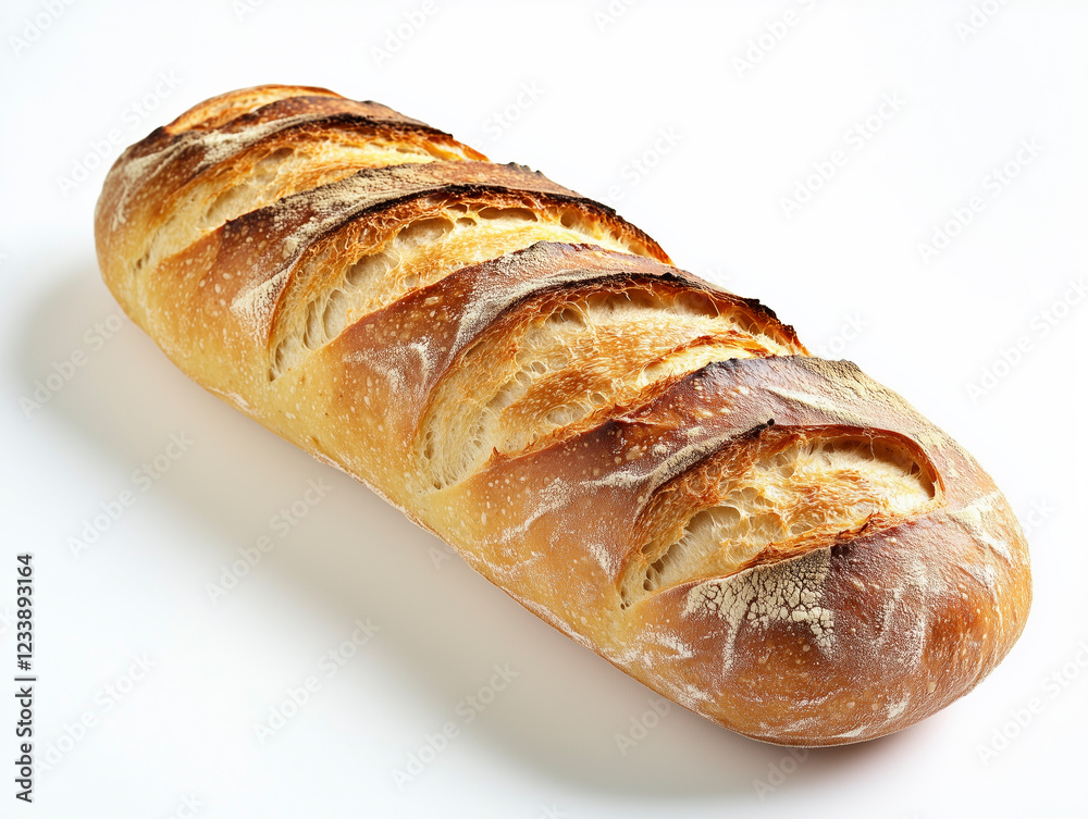 Sharp image of a golden crusted baguette on a white background, perfect for advertisements or posters. Sharp image of a golden crusted baguette on a white background, perfect for advertisements or posters.