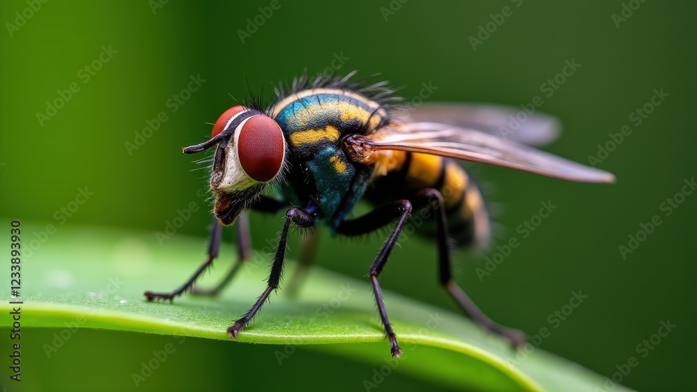 A clear, crisp shot of a cleg fly, showcasing its body features. A clear, crisp shot of a cleg fly, showcasing its body features.
