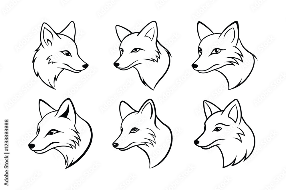 Arctic Fox (Vulpes lagopus) animal design, labeled line art vector art illustration. Arctic Fox (Vulpes lagopus) animal design, labeled line art vector art illustration.