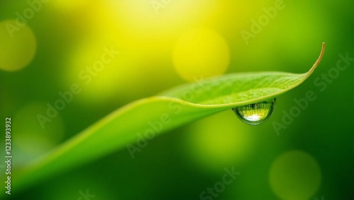 Close-Up of Morning Dew on a Leaf with Sunlight