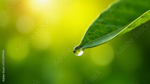 Close-Up of Morning Dew on a Leaf with Sunlight