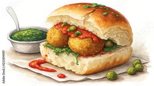 Savoring vada pav the iconic potato fritter sandwich experience in mumbai india - a culinary delight with chutneys