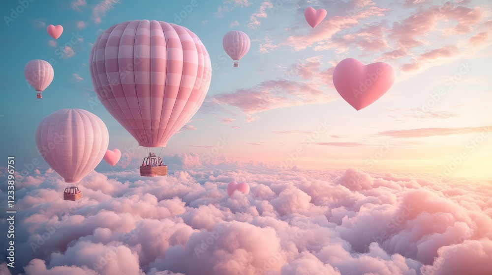 Obraz premium Romantic Hot Air Balloon Ride Above the Clouds