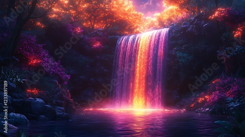Wallpaper Mural Magical waterfall, vibrant sunset, lush jungle, fantasy backdrop Torontodigital.ca