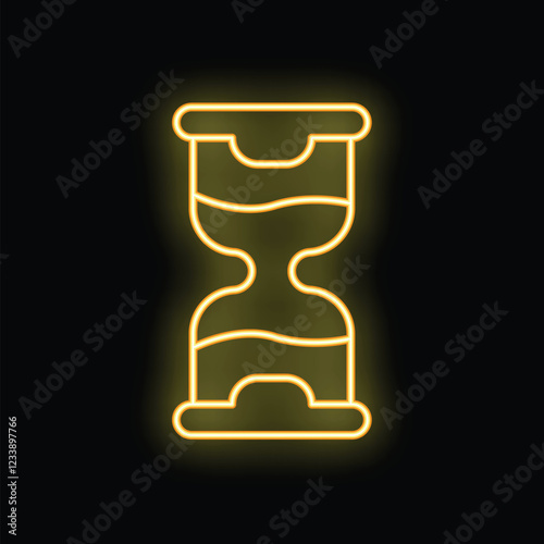 Neon sign illustrating an hourglass with flowing sand, symbolizing time passing