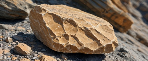 Tawny beige serpentinite stone in rocky terrain with close up background photo