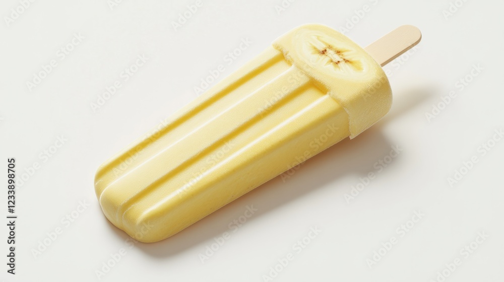Naklejka premium A banana popsicle ice cream with a realistic shape, neatly placed on a white background