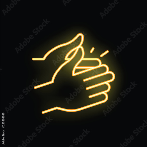 Neon glowing icon of two hands clapping representing applause