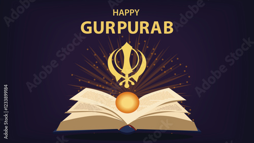 Happy Gurpurab Guru Granth Sahib Khanda Symbol