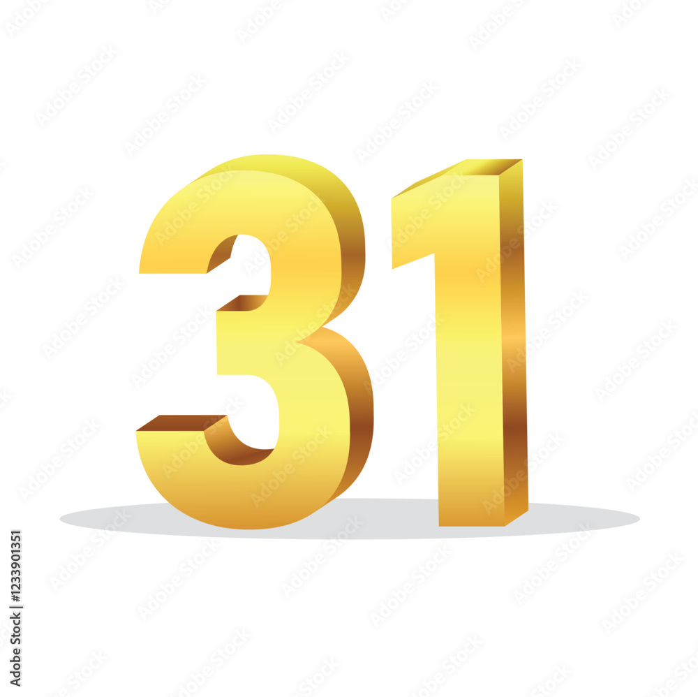 3d gold number 31 isolated vector design on white background 3d gold number 31 isolated vector design on white background