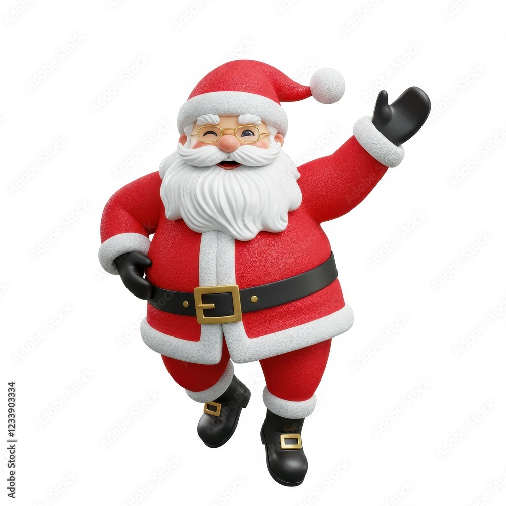 Jolly Santa Claus Illustration Waving and Smiling in Classic Red and White Suit for Holiday Greetings Jolly Santa Claus Illustration Waving and Smiling in Classic Red and White Suit for Holiday Greetings