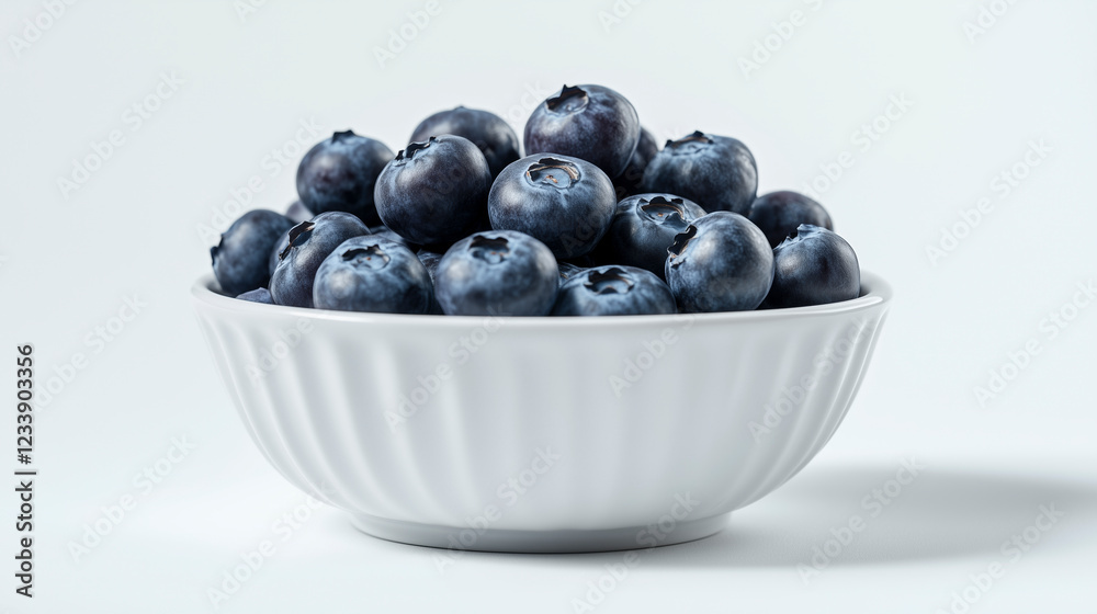 Elegant porcelain bowl with fresh ripe blueberries on a fully isolated white background for content creators. Elegant porcelain bowl with fresh ripe blueberries on a fully isolated white background for content creators.