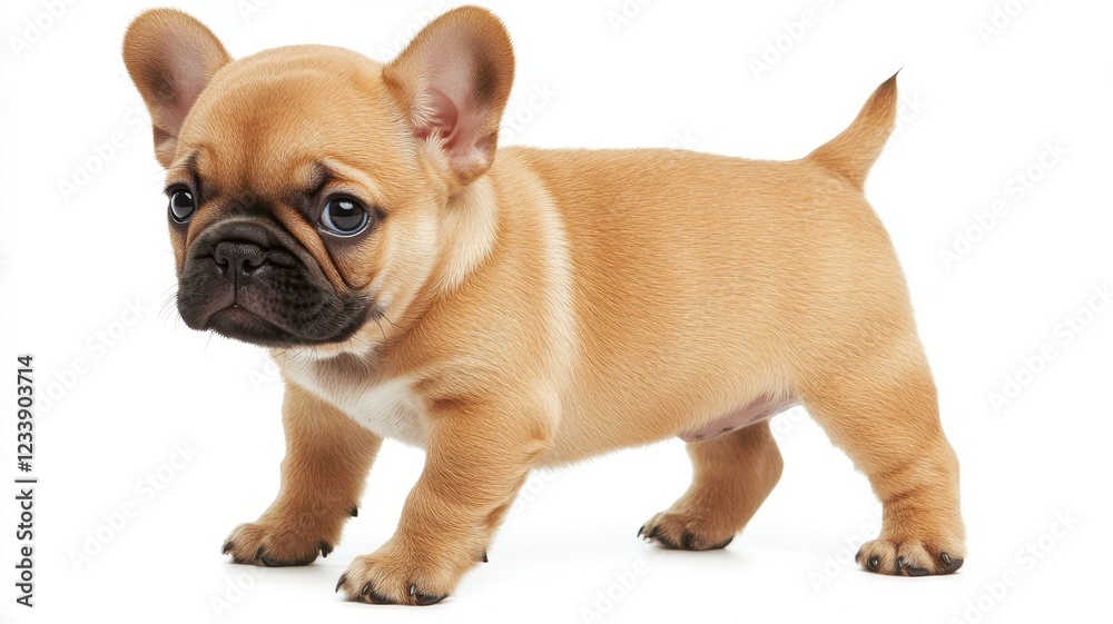 Playful french bulldog standing proudly indoor studio pet photography bright light close-up view adorable companion Playful french bulldog standing proudly indoor studio pet photography bright light close-up view adorable companion
