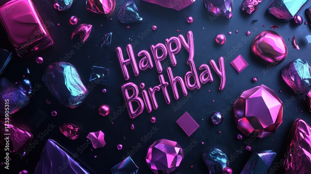 Obraz premium Vibrant iridescent birthday celebration abstract geometric design festive atmosphere modern aesthetic