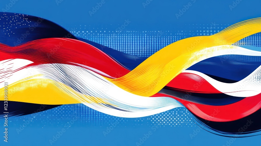 Naklejka premium Abstract colorful waves flowing on blue, digital background