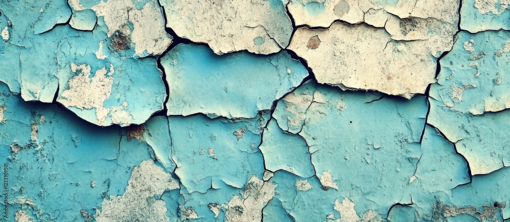 Obraz premium Cracked and Peeling Blue Paint Texture on Weathered Surface with Copy Space