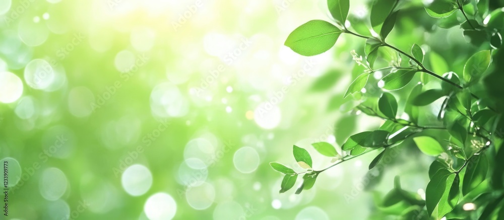 Green leaves with sunlight and bokeh effect in natural background with copy space. Green leaves with sunlight and bokeh effect in natural background with copy space.