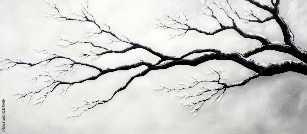 Fototapeta premium Barren tree branches against a cloudy sky monochrome with copy space for text