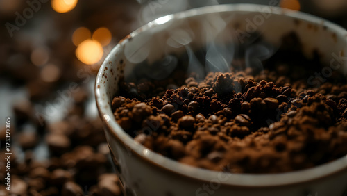 Coffee Ground Divination: Mystical Residue Patterns in Low Key Fortune-Telling Concept