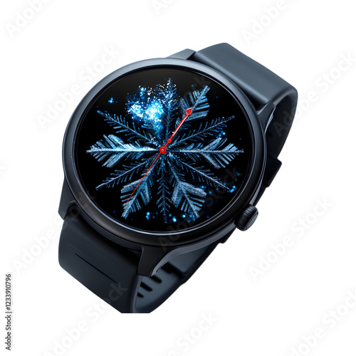Smartwatch with Winter-Themed Watch Face - Samsung Galaxy Watch Active Isolated on Transparent Background