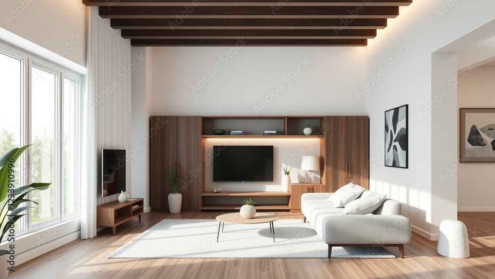 Fototapeta premium white wall living room interior design