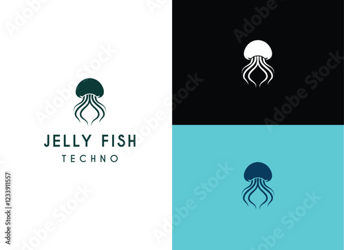 Jelly fish logo design. Silhouette of jelly fish for technology logo