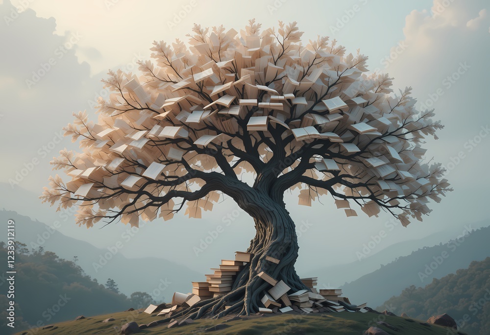 Obraz premium Conceptual image of a tree made of books.