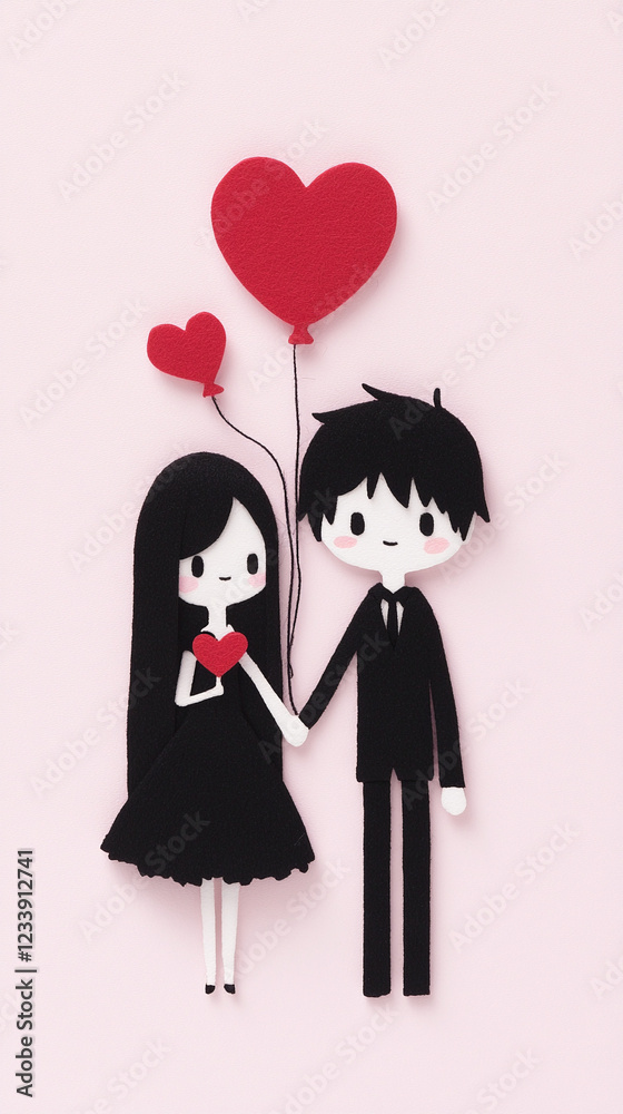 characters young couple in love in pink background characters young couple in love in pink background