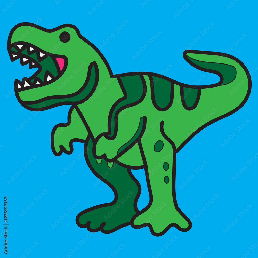 Naklejka premium Green cartoon t-rex with blue Background