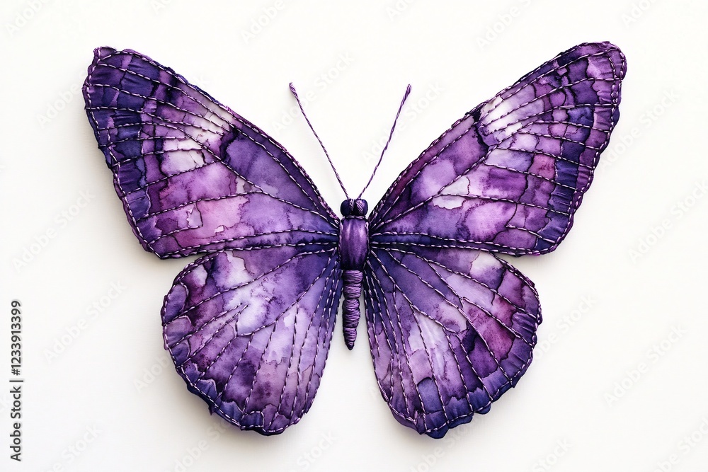 Obraz premium Purple Watercolor Butterfly Embroidered Wings Art