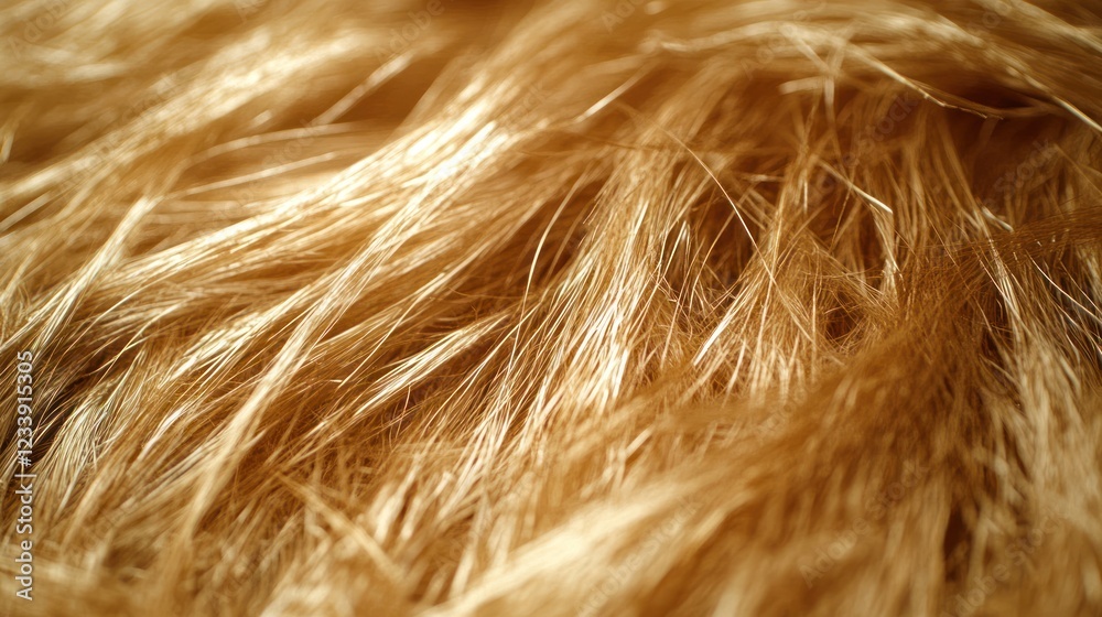 Fototapeta premium Golden faux fur texture close-up; soft background, textile design