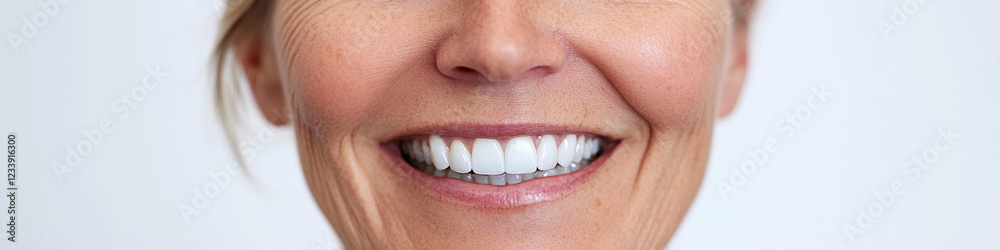 Obraz premium Smiling woman with healthy teeth and joyful expression