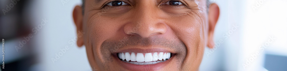 Obraz premium Smiling man with bright teeth in a well-lit indoor space