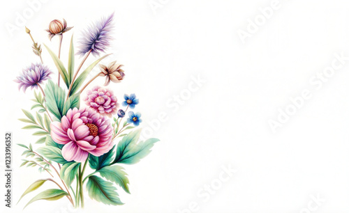 bouquet mixed flowers on white background watercolor painting