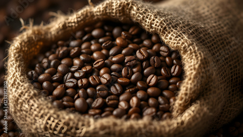 Raw Coffee Beans and Burlap: Texture Contrast Study in Earthy Tones and Rustic Mood