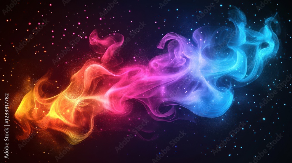 Fototapeta premium Colorful smoke swirls cosmic background, design element