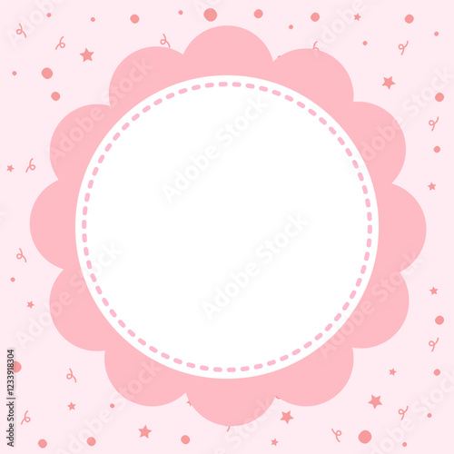 Cute pink flowers as frame around white circle copy space for valentine's day or sweetest day