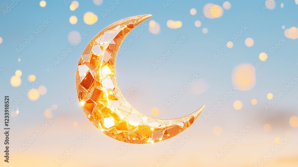 Fototapeta premium Elegant modern Ramadan lanterns in rose gold with crystal accents and soft reflections